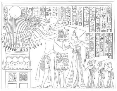 Pharaoh Akhenaten and his family, worshipping the Aten (sun)