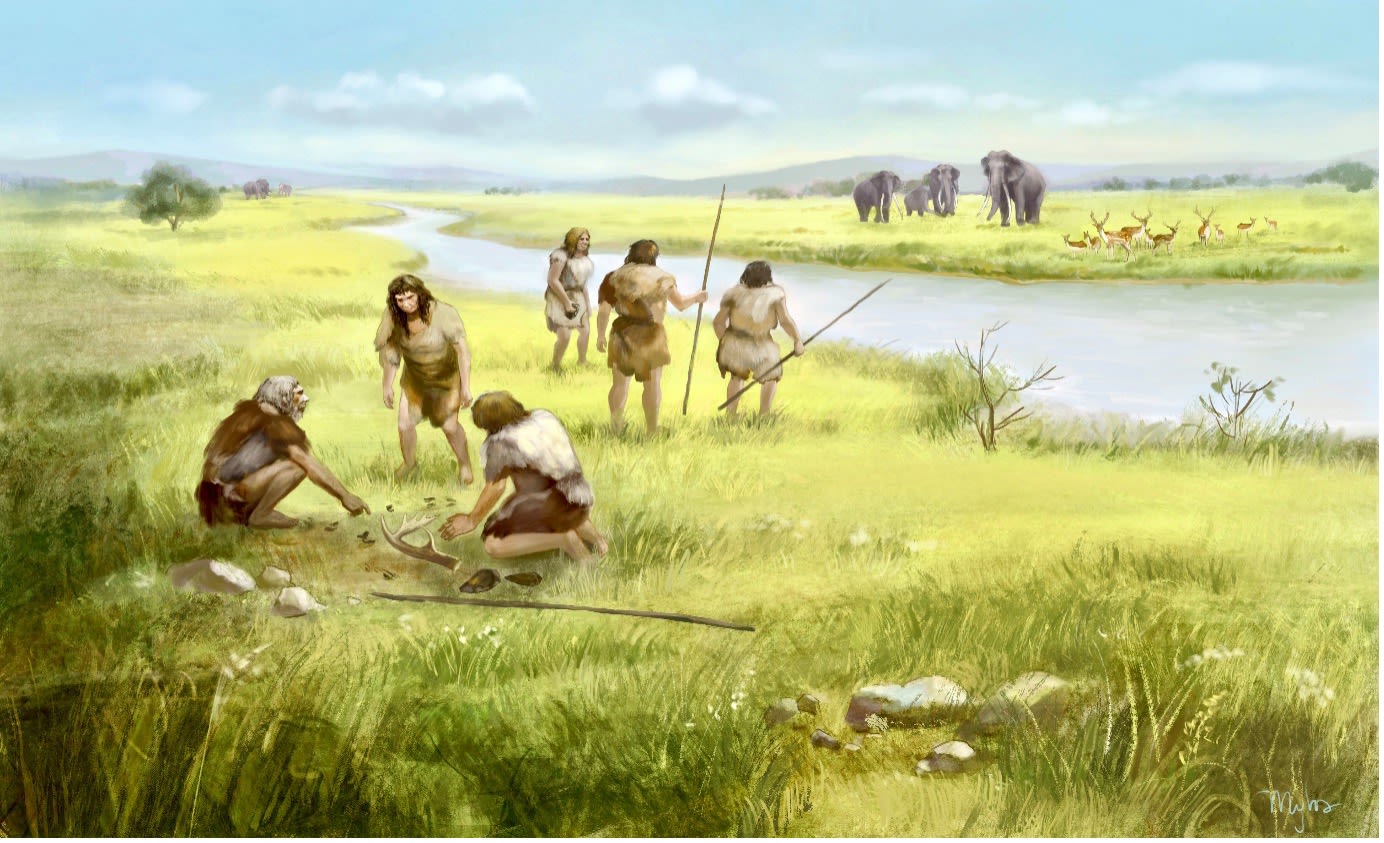 An artist’s interpretation of the Old Park Palaeolandscape during a warm interstadial, c. 440,000 years ago. (image produced by Nguyen Ngoc My Ha). 