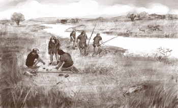 An artist’s interpretation of the Old Park Palaeolandscape during a warm interstadial, c. 440,000 years ago. (image produced by Nguyen Ngoc My Ha). 