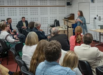Dr Tamsin O'Connell speaking to attendees