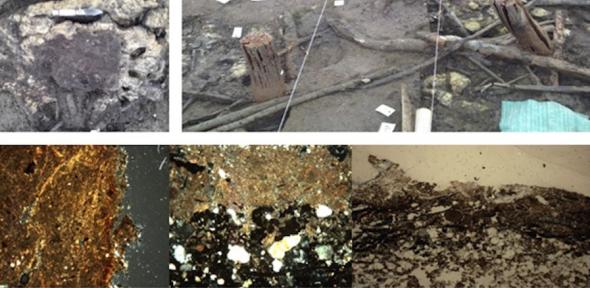photos and photomicrographs of clay deposits form the Must Farm Project