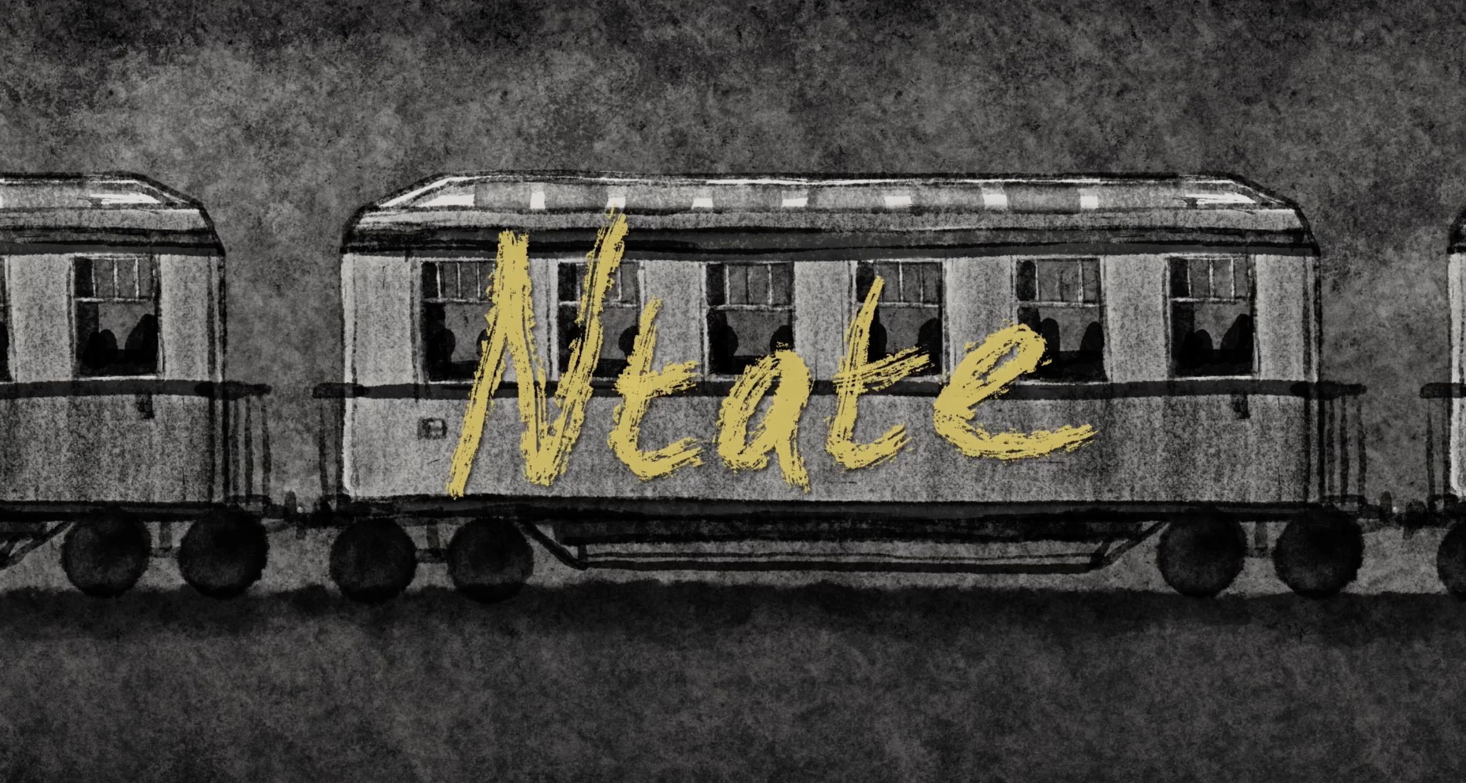An illustration of a train with the text 'Ntate' over it.